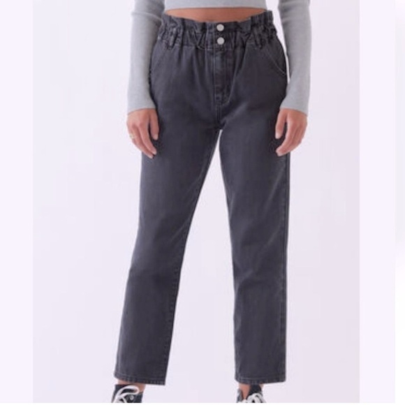 Pacsun Gray Mom Jean Paper Bag High Rise Crop Jeans - Picture 1 of 9